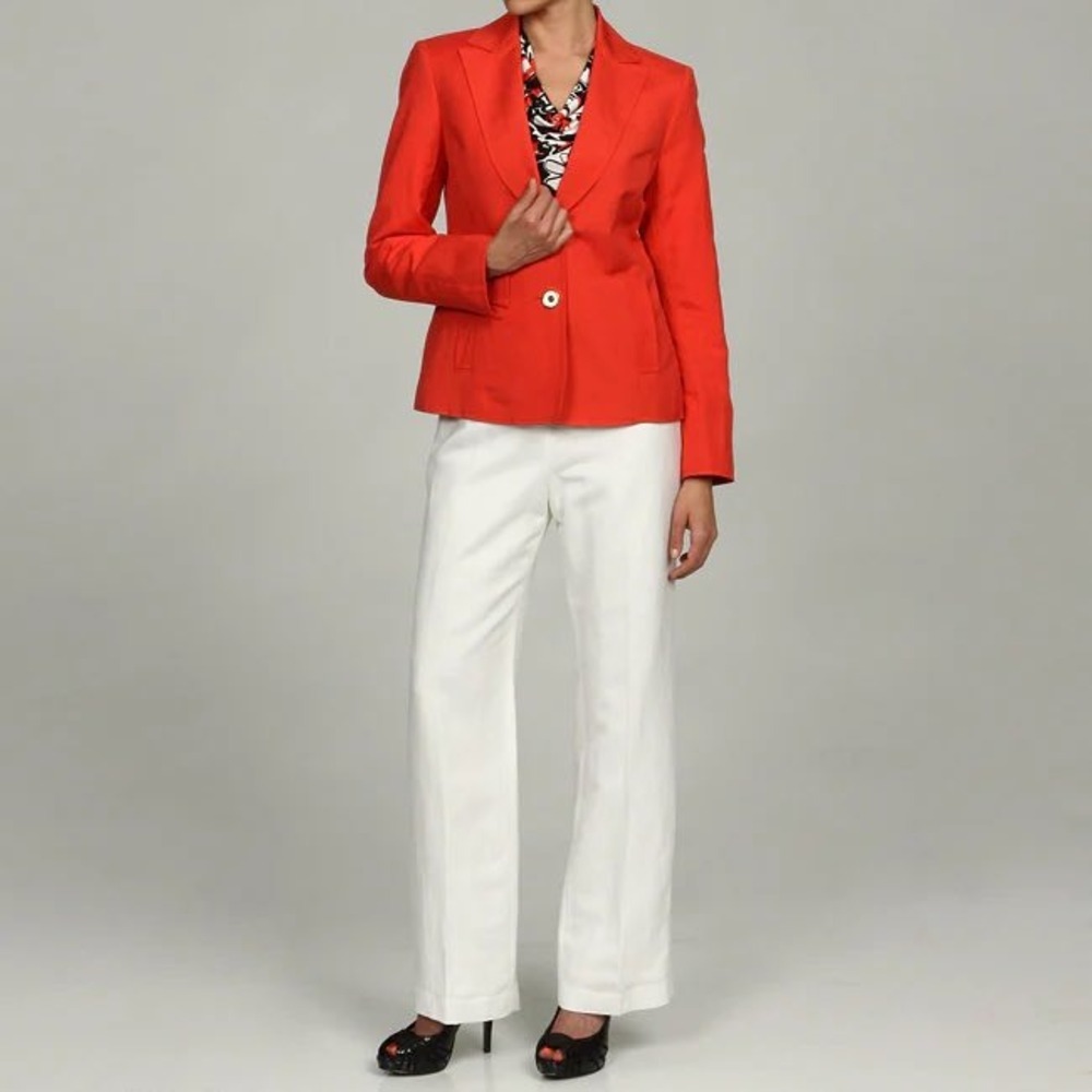 Vintage Kasper Red Linen Blend Two Button Blazer Jacket Womens Size 12